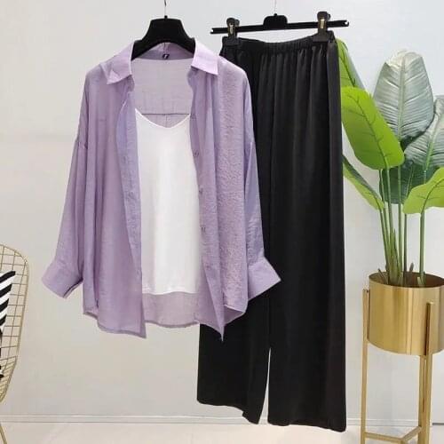 Korea Purple Loose Chiffon Shirt Shirt Womens Long Sleeve Air Conditioning Shirt Summer 2021 New Top Thin Sunscreen Cardigan