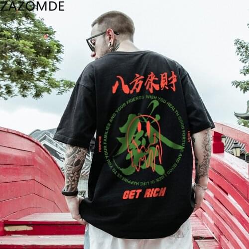 ZAZOMDE Hot 2021 New Popular Brand short sleeve men Cartoons Summer hip hop T-shirt Chinese style lovers Print Oversized tshirt