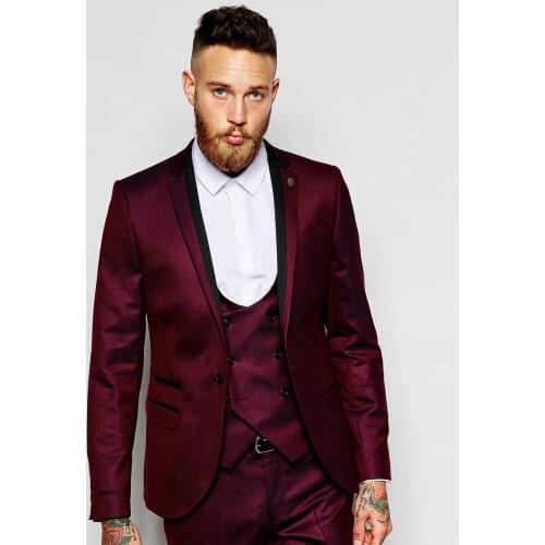 Brand New Groomsmen Notch Lapel Groom Tuxedos Burgundy Jacket Men Suits Wedding Best Man Blazer (Jacket+Pants+Tie+Vest) B987