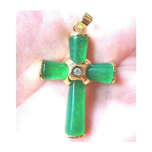 New Asian Charm green jade Cross Pendant Necklace 17"