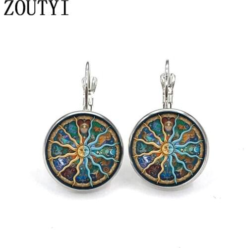 New/glamour classic Mandala sun flower photos, convex glass inlay earrings, ladies wear earrings jewelry gifts
