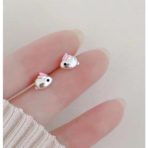 New Cute Little Rabbit Stud Earrings Fashion Enamel Silvery Jewelry For Women Wedding Statement Unique Birthday Gifts Wholesale