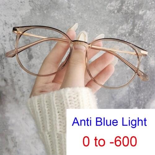 Anti Blue Rays Myopia Glasses Men Women Oversized Round Computer Gaming Goggles Radiation-Resistant Nearsighted Glasses -1 To -6