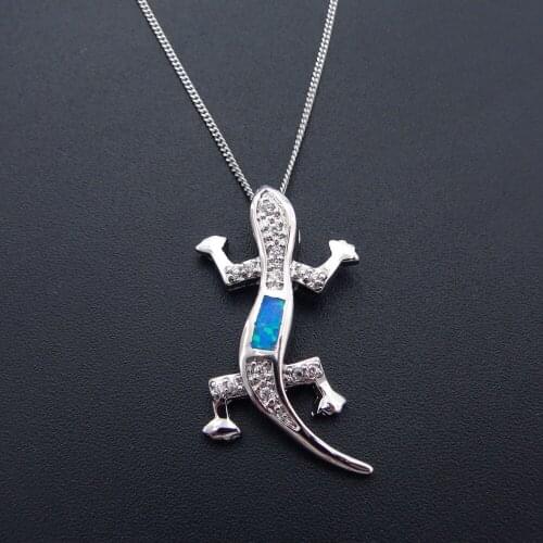 Opal Jewelry Wild Life Animals Blue Opal Gecko Pendant Necklace For Women