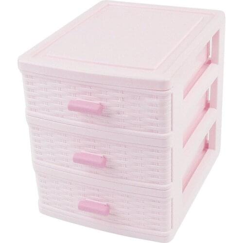 Plastic Drawer Designed 3 Compartment Jewelry Storage Box Pink