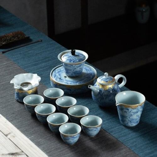 Qingyun Lanyue Teaware Set Porcelain Kung Fu Tea Set Home Gaiwan Teapot Tea Cup Complete Set Tea Pot Set Chinese Tea Set