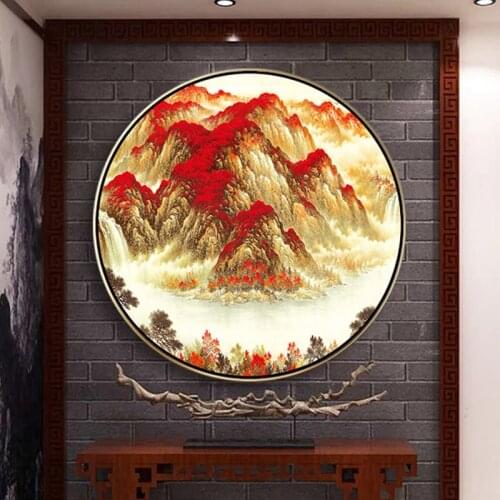 Needlework,New Chinese Landscape painting Printed Cross stitch,Sets For Embroidery kit Full embroidery Round Cross-Stitching