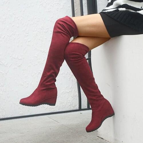 Boots Women 2020 Autumn Winter Booties Ladies Fashion Wedge Boots Shoes Over The Knee Thigh High Suede Long Boots