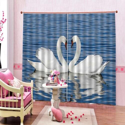 Modern Elegent Beautiful Swan Animals Print 3D Blackout Window Curtains For Living room Bedroom
