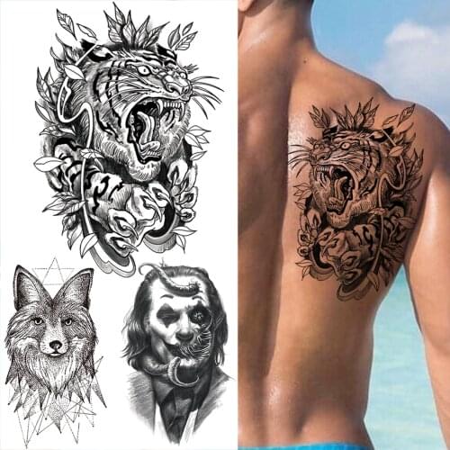 Flora Tiger Temporary Tattoos For Men Women Geometric Wolf Halloween Clown Fake Tattoo Sticker Waterproof Body Art Tatoos