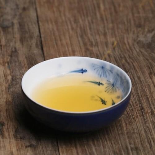 Wulan glaze Jingdezhen pure hand-painted handmade ceramic teacup swimming fish blue glaze underglaze blue color NO.YZ49