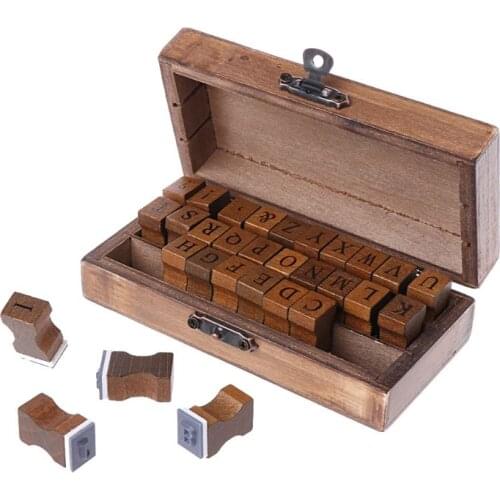 X7AB 30pcs Retro Alphabet Letter Uppercase Lowercase Wooden Rubber Stamp Set Craft