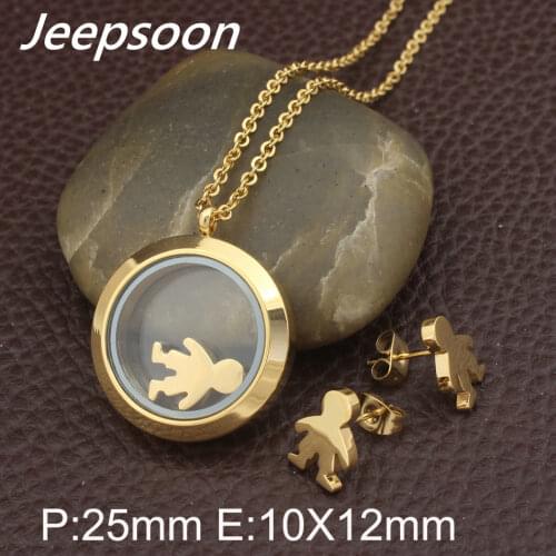 Fashion Stainless Steel Boy and Girl Jewelry Two Colors Pendant and Earring Sets For Women SBJJABCE