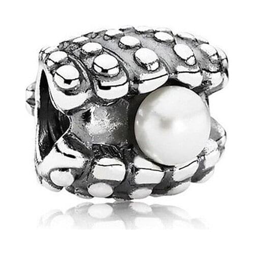Authentic 925 Sterling Silver Bead Sparkling Pearl Oyster Charm Fit Fashion Women Pandora Bracelet Bangle Gift DIY Jewelry