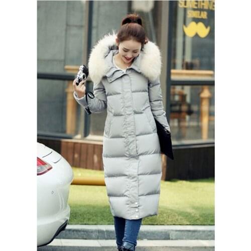 Womens Down Jackets Raccoon Fur Collar Hooded Coat Female Winter Jacket Women Padded Long Parka Chaqueta Mujer WXF421