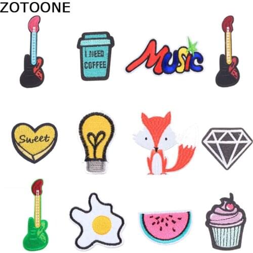 ZOTOONE Heart Patch Food Aninal Guitar Applique Embroidered DIY Stripes for Clothes Sticker Letter Patches Iron on DIY Printed E