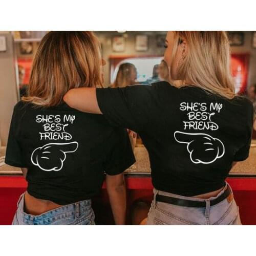 1/pcs Casual Letter Printed She' My Best Frieds T-Shirt BFF Sister Women Girls Lovers Couples Tee Shirt BFF Matching T-Shirt