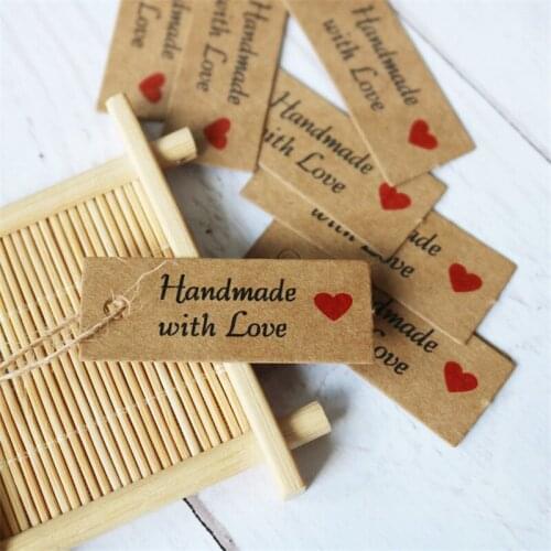 100pcs Kraft Paper Tags Handmade with Love Garment Tags Wedding Party Decoration Heart Paper Hang Tags