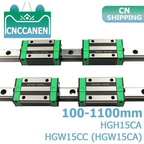 2PCS HGR15 HGH15 Square Linear Guide Rail ANY LENGTH+4PCS Slide Block Carriage HGH15CA /Flang HGW15CC CNC Parts Router Engraving