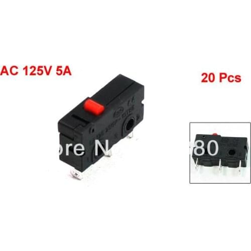 20 Pcs x AC 125V 5A 3 Pins Red Cherry Arcade Push Button Actuator Miniature Micro Switch E-Switch SPDT 1 NO 1 NC