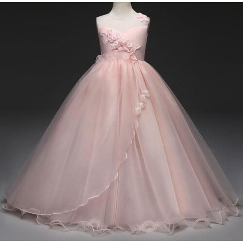 2021 Girls Dress New Girls Party Dresses Ribbon Bow Sleeveless Lace Flowers Patchwork Girls Dress For 8-16 Years