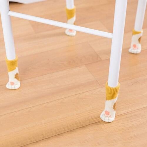4 pcs Table Chair Leg Mat Knitting Wool Non-slip Table Chair Leg Socks Foot Protection Bottom Cover Pads Wood Floor Protectors