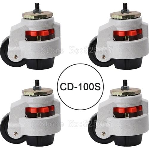 4PCS CD-100S Load Bearing 750kg/pcs Level Adjustment MC Nylon Wheel and Aluminum Pad Leveling Caster Industrial Casters JF1560