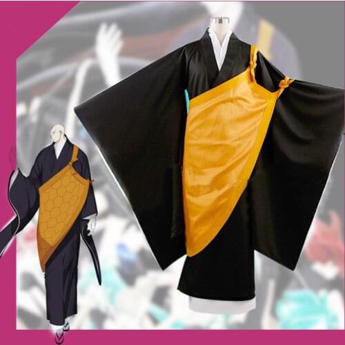 Anime! Land of the Lustrous Master Kongo Black Kimono Uniform Cosplay Costume For Men kimono+cloak+gaza Free Shipping
