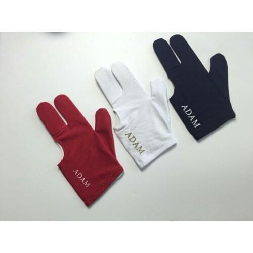 Free shipping 30pcs/lot ADAM New Billiards Pool Carom Gloves White/Red/Black Three-fingle Fabric Snooker Gloves