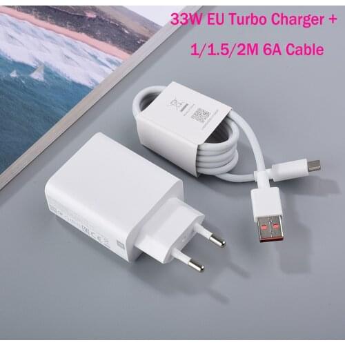 Xiaomi Poco X3 NFC F3 Pro Fast Charger 33W EU Turbo Quick Charge Adapter 1/1.5/2M 6A USB Type C Cable For Mi 10 10T Pro 11 Lite