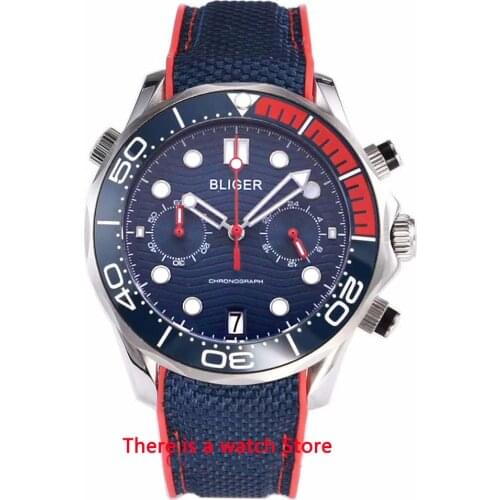 Bliger 41mm Quartz Watch Men Sapphire Glass Luminous Waterproof Sterile Dial Calendar Sport Chronograph Function Wristwatch Men