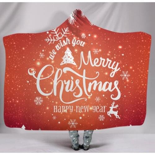 3D Merry Christmas Fleece Hooded Blanket for Beds Flannel Cartoon Print Throw Blanket Kids Adults Custom Decorations Luxury Cute