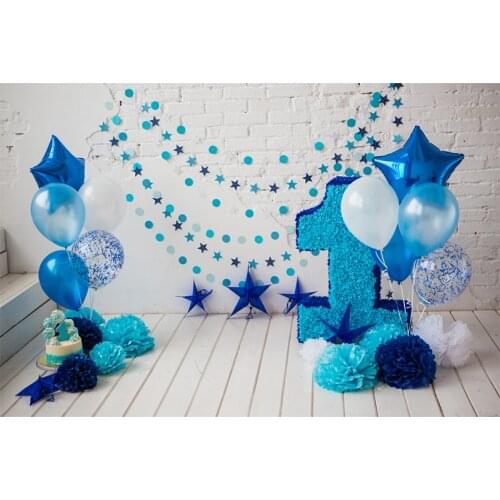 Birthday Backdrop For 1 Year Baby Boy Diy Baby Photo At Home Blue Balloon Stars 1st Birthday Cake Smash Photography Background