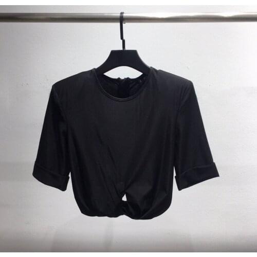 High 2021SS Summer Quality Women Shoulder Padded Short T-Shirt Tee Female Luxury Tops Gdnz 7.13