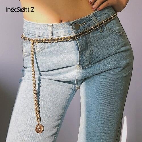 IngeSight.Z Vintage Chunky Thick Cuban Harness Waist Belly Chain Punk Carved Coin Pendant Body Chain Belt for Women 2021 Jewelry