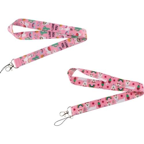 J2970 Cartoon Alpaca Lanyard Keychain keys Badge ID Mobile Phone Rope Cute Lanyard With Card Holder Cover For Animals Lovers