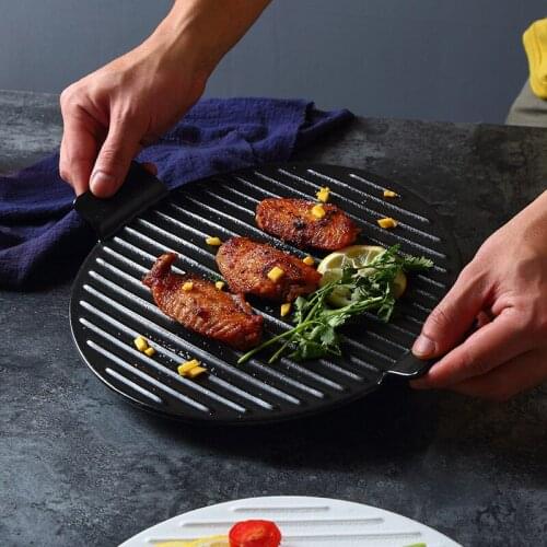 Chinese Household Round Ceramic Plate Restaurant Tableware Baking Plate with Ears Korean Barbecue Flat Creative Plate