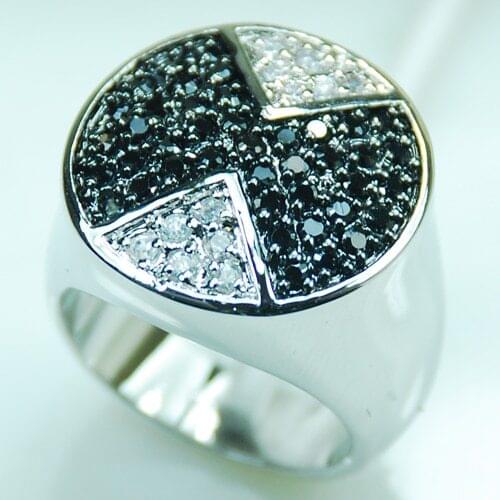 Wholesale & Retail Brand New Black Onyx White Crystal Zircon Crystal 925 Sterling Silver Ring F362 USA size 6 7 8 9 10
