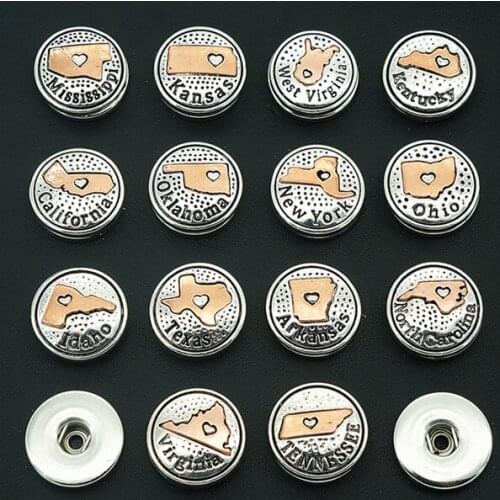 KZ3071 Fashion beauty elegant Golden US provinces maps 18MM snap buttons fit snap bracelet snap jewelry wholesale