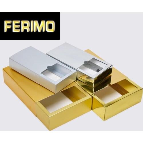 Matte/Bright Silver Recycled Cardboard Gift Boxes Paper Drawer Style Jewelry Organizer Box Advanced Gold Gift Packaging Supplies