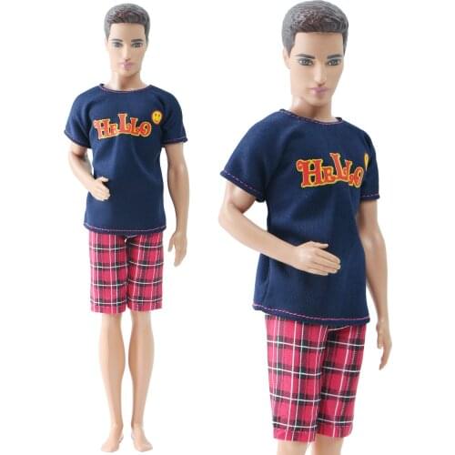 BJDBUS Fashion Doll Outfit Red Lattice Pants T-shirt Daily Summer Casual Wear Clothes for Barbie Doll Ken Doll Accessories Toy