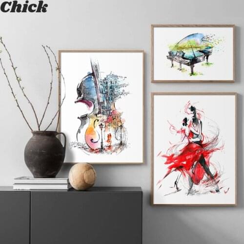 Crazy Music Canvas Painting Watercolor Guitar Piano Dance Couple Posters And Print Abstract Wall Picture For Living Room Decor