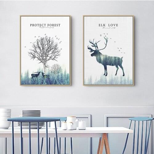 Nordic Abstract Deer Tree canvas painting Wall art Picture for Living Room poster Morden Decoration Picture Unframed Poster