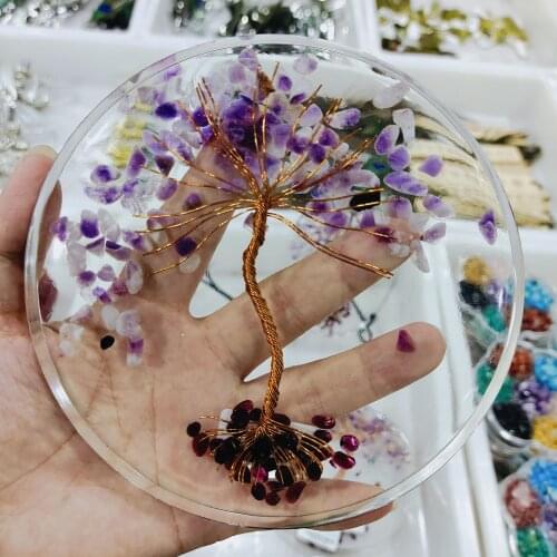 Natural polished stone crystal stone chip gravel stone cup cushion cushion round shape resin handicraft home decoration