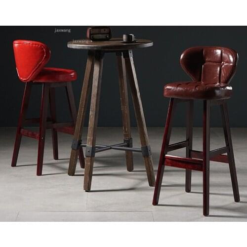 Nordic Solid Wood Living Room Furniture Bar Chair Modern Minimalist Front Desk Leather Bar Chair Home Hotel Back High Bar Chairs