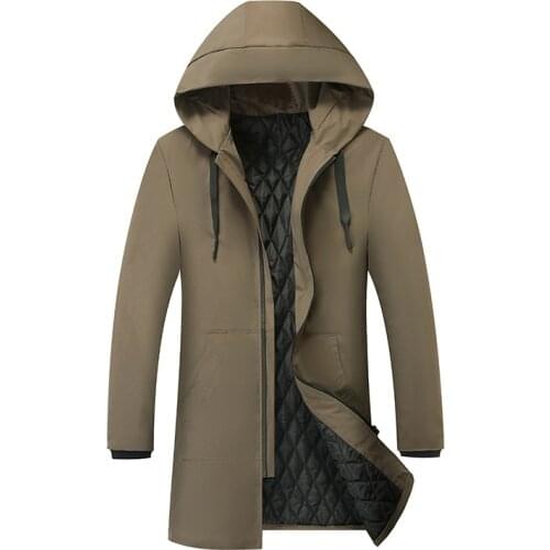New Mens Long Parka Hooded Thick Warm Cotton-padded Coat Solid Winter Clothing Size M-6XL T130