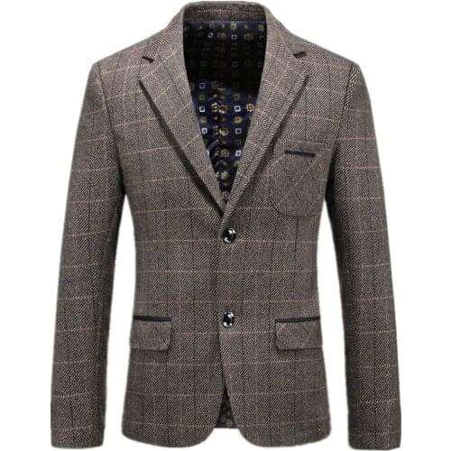 2019 Spring And Autumn Fashion New Mens Casual Boutique Wool Plaid Suit Two Button Blazer Jacket Coat