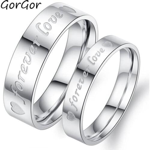 GorGor 2020 New Arrivals Korean Version of Titanium Steel Silver Color Band Letter Rings for Couple Simple Jewelry Gift 030