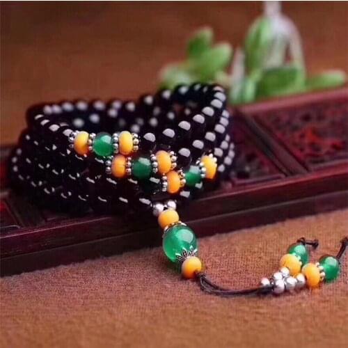 New natural black stone beads bracelet jewelry Tesbih Muslim bracelet Muhammad tassel pendant necklace gift