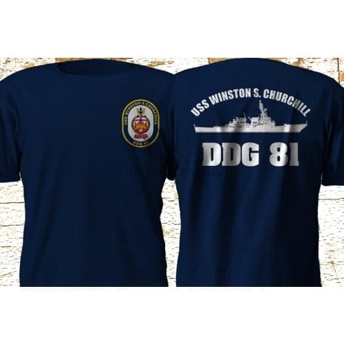 New Destroyer Royal Navy USS WINSTON S. CHURCHILL British UK Black T Shirt S-3XL Double Side